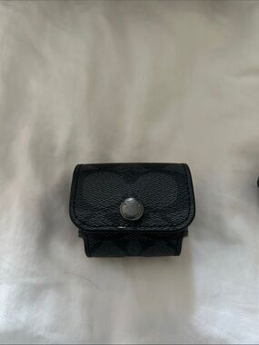 Coach Black Signature Pebbled Leather airpod holder